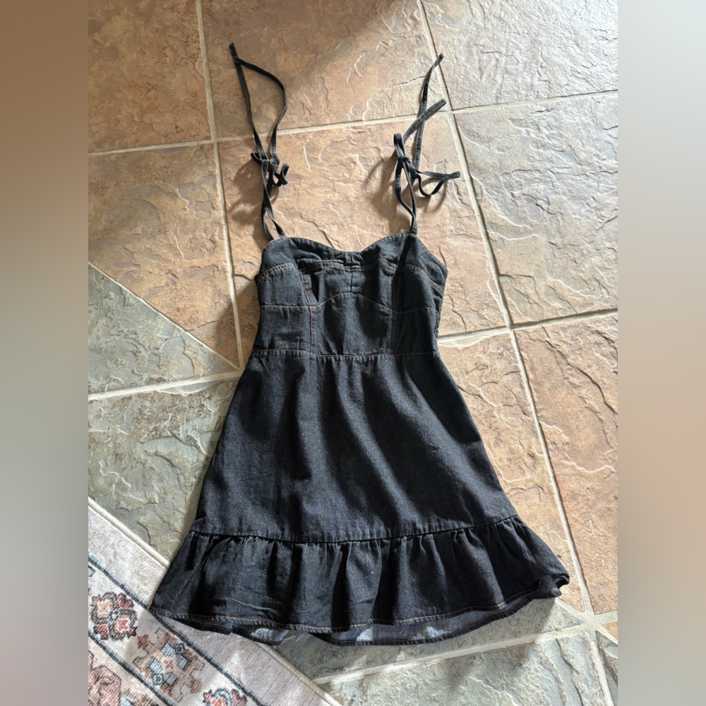 Denim Sleeveless Dress with Tie Straps
